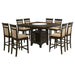 CoasterEveryday Gabriel 9-piece upholstered-back counter height dining set in cappuccino with wooden chairs and table.