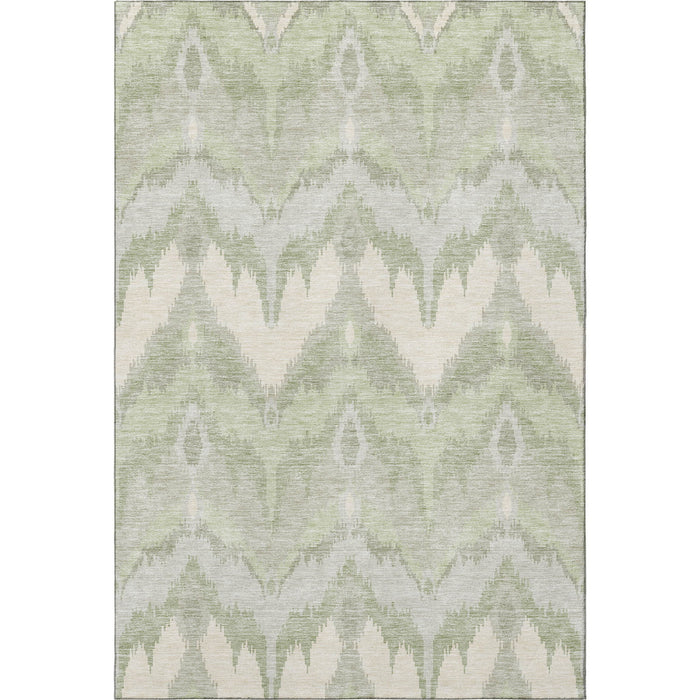 10' X 14' Ikat Washable Area Rug With UV Protection - Artichoke Green And Ivory