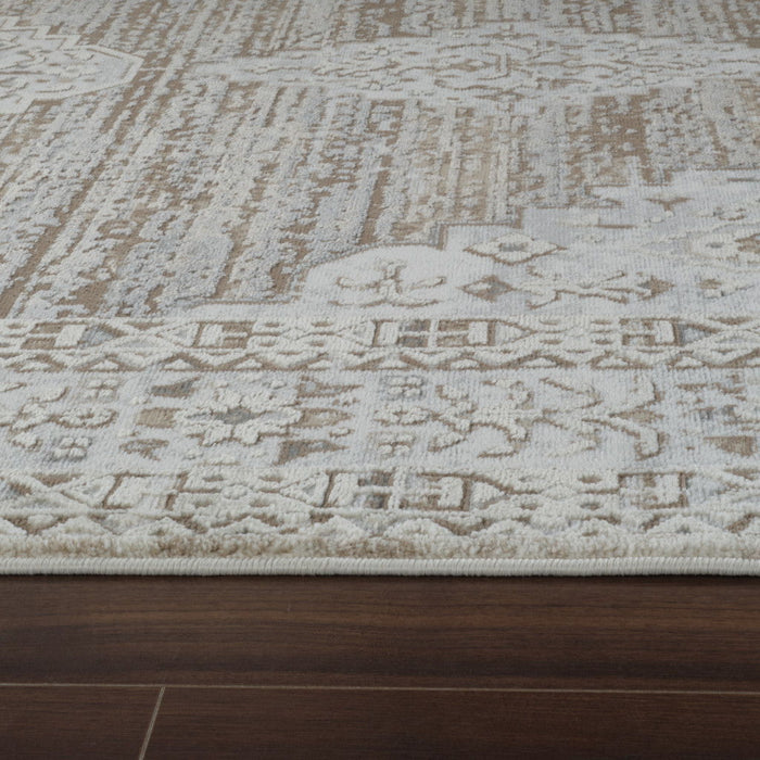 7.9' x 7.9' Abstract Distressed Polypropylene Area Rug - Beige And Brown