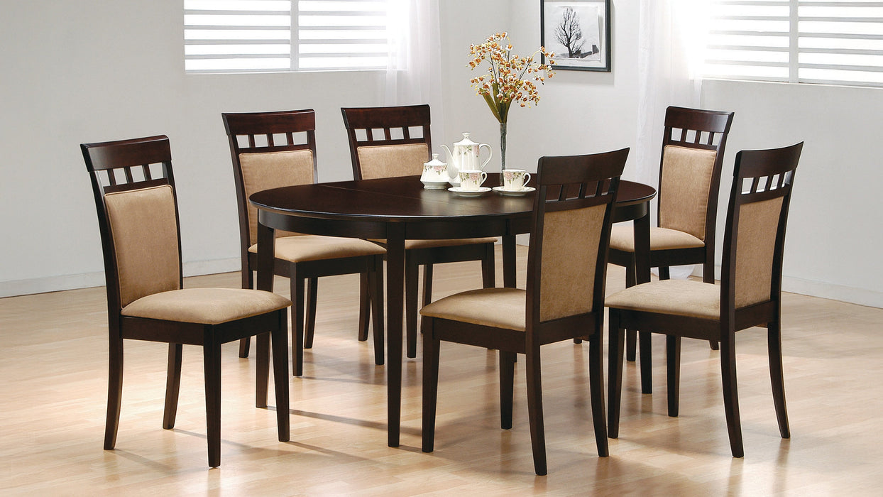 Gabriel 7-Piece Upholstered-Back Oval Extension Dining Set Cappuccino