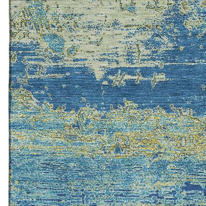 10' X 14' Abstract Washable Area Rug With UV Protection (701099) - Navy Blue / Olive Green