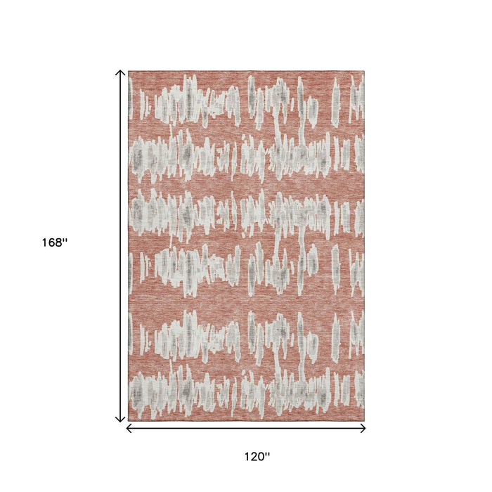 10' X 14' Striped Washable Area Rug With UV Protection (672008) - Salmon / Beige