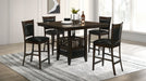 CoasterEveryday Jaden 5-piece square counter height dining set in espresso with matching chairs and table.