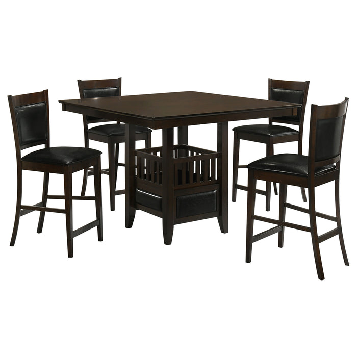 CoasterEveryday Jaden 5-piece square counter height dining set with espresso finish, includes table and four matching chairs.