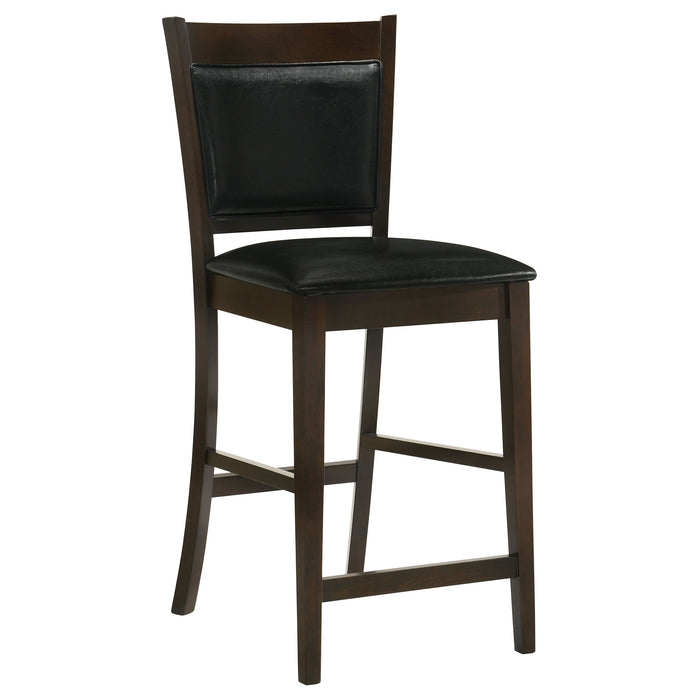 CoasterEveryday Jaden 5-piece square counter height dining set in espresso with matching chairs and table, modern furniture for kitchen or bar area.
