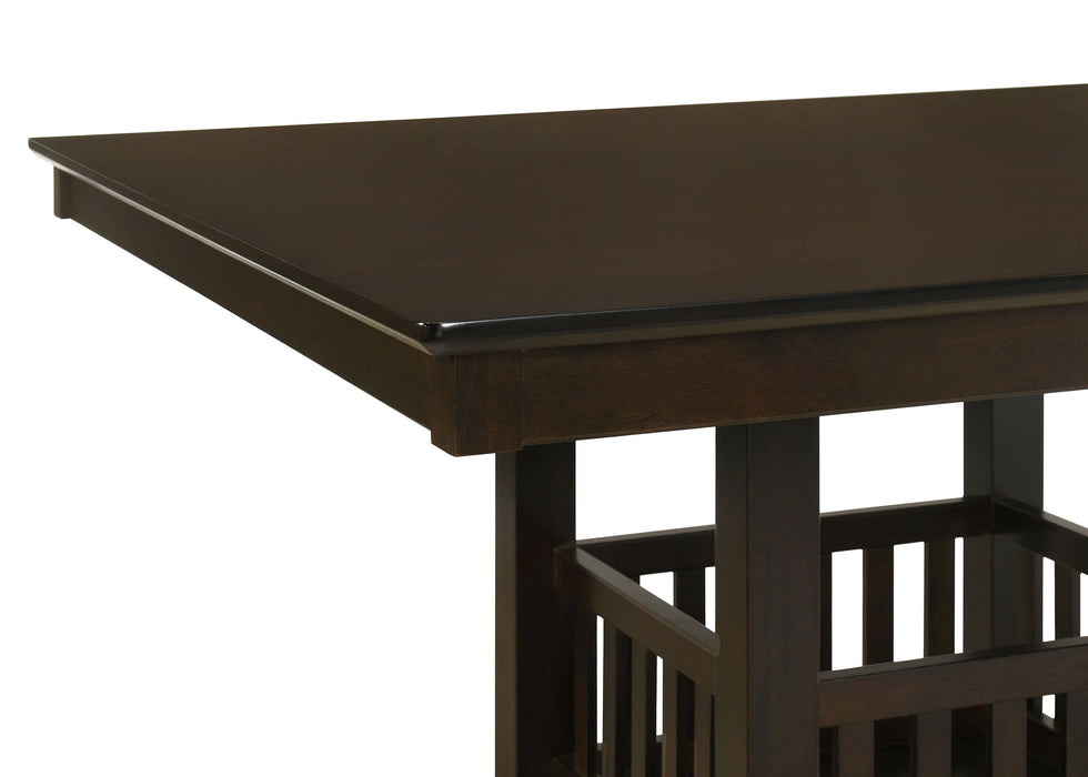 CoasterEveryday Jaden 5-piece square counter height dining set in espresso, showing the table and matching chairs with wood finish.