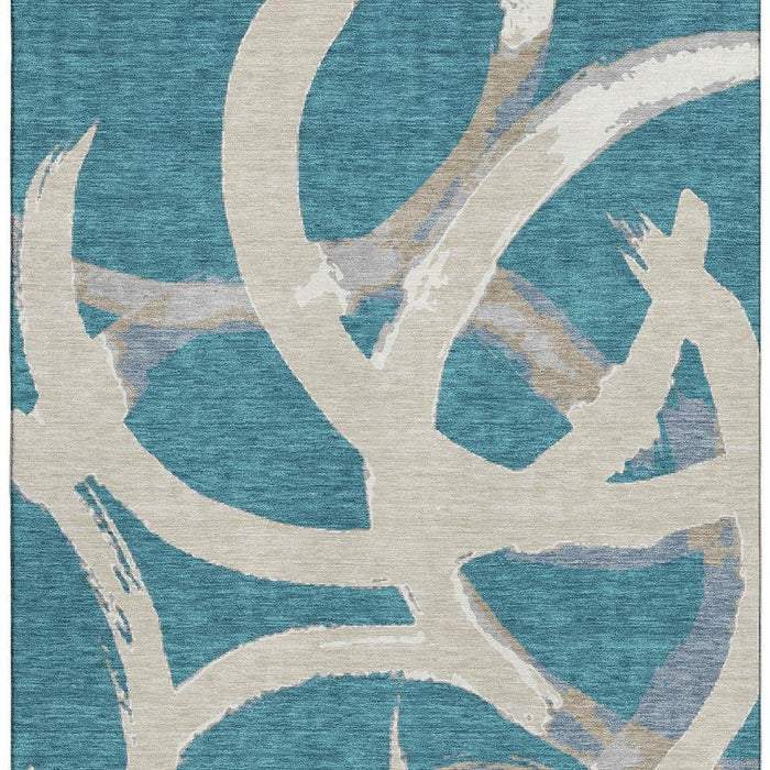 10' X 14' Abstract Washable Area Rug With UV Protection (680295) - Teal / Ivory / Gray