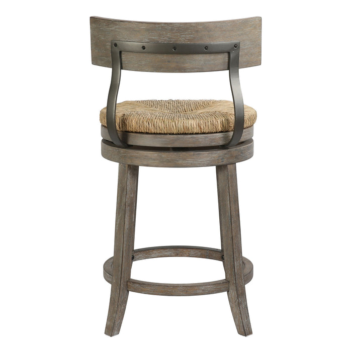 Rattan And Solid Wood Low Back Counter Height Swivel Bar Chair - Brown / Gray