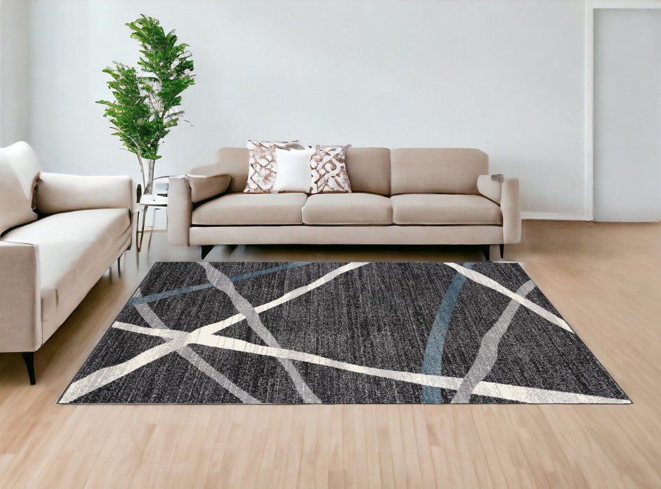 8' x 11' Abstract Area Rug - Distressed Black And Gray
