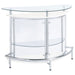 CoasterEssence Amarillo freestanding glass top home bar wine cabinet in white, featuring a spacious design with glass doors and storage.