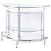 White freestanding glass top home bar wine cabinet with storage shelves and a sleek design from CoasterEssence.