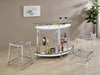 Amarillo freestanding glass top home bar wine cabinet in white, featuring a sleek design with glass doors and storage for wine bottles.