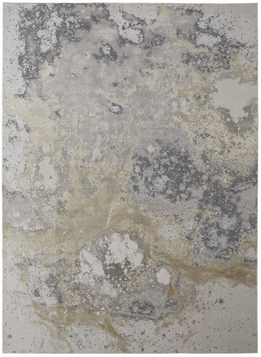 12' x 15' Abstract Power Loom Area Rug - Gray And Ivory