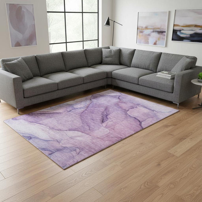 10' X 14' Abstract Washable Area Rug With UV Protection (651112) - Purple / Ivory