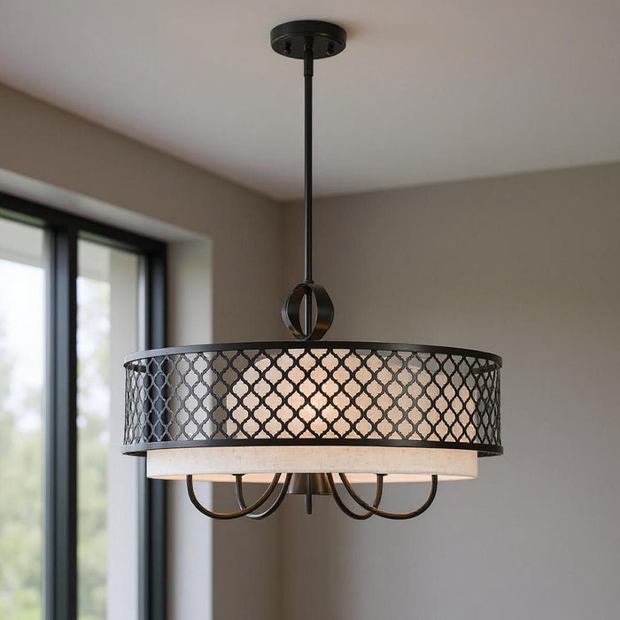 18" Six Light Dimmable Chandelier With Shades - Bronze