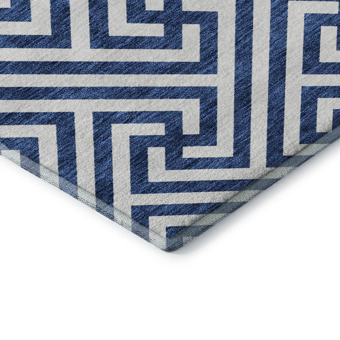 14' X 10' Transitional Geometric Washable Area Rug With UV Protection - Blue And Ivory