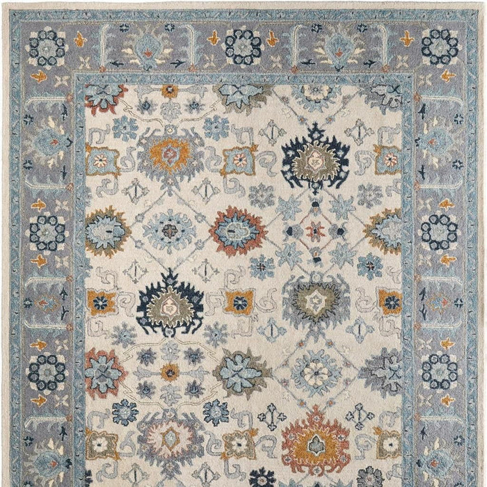 8' X 10' Wool Floral Hand Tufted Area Rug (722323) - Blue / Ivory