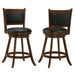 Set of two CoasterEssence Broxton upholstered swivel counter chairs in chestnut with padded seats and backrests, modern furniture style.