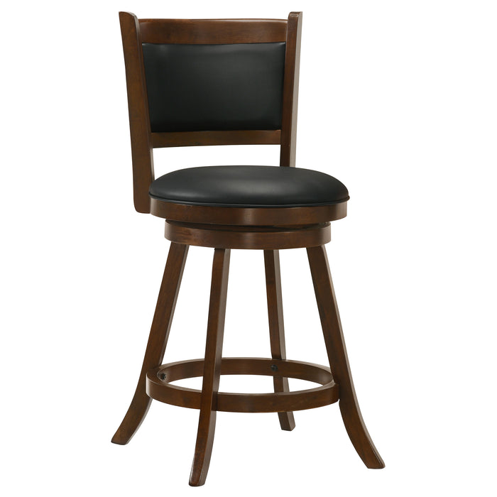 Set of two CoasterEssence Broxton upholstered swivel counter chairs in chestnut, featuring padded seats and modern design.