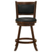 Set of two CoasterEssence Broxton upholstered swivel counter chairs in chestnut with padded seats and backrests, on a wooden floor.