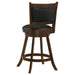 Set of two CoasterEssence Broxton upholstered swivel counter chairs in chestnut with padded seats and backrests.