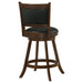 Pair of CoasterEssence Broxton upholstered swivel counter chairs in chestnut finish, featuring padded seats and modern design.