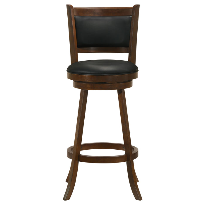 Pair of Broxton upholstered swivel bar chairs by CoasterEssence with chestnut finish, featuring padded seats and modern design.