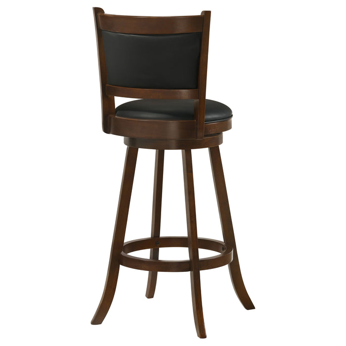Set of two CoasterEssence Broxton upholstered swivel bar chairs with chestnut fabric and modern design, perfect for home bar or kitchen.