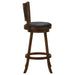 Set of two CoasterEssence Broxton upholstered swivel bar chairs in chestnut with cushioned seats and curved backrests.