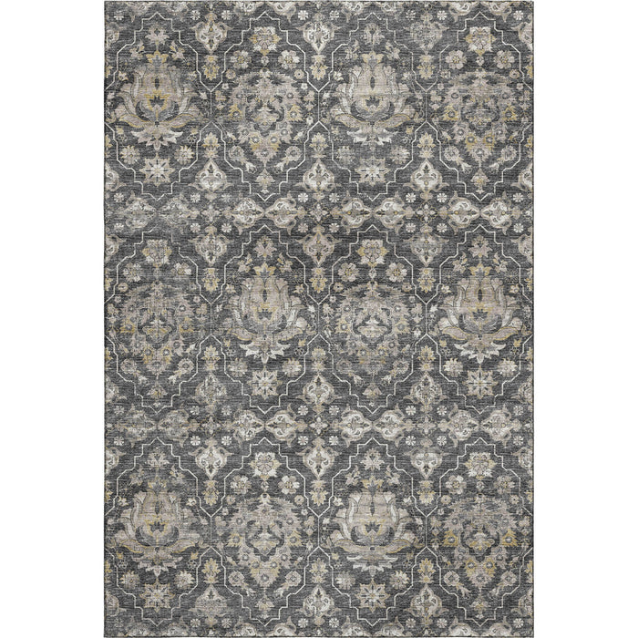 10' X 14' Floral Medallion Distressed Washable Area Rug With UV Protection (644574) - Graphite / Ivory / Gold
