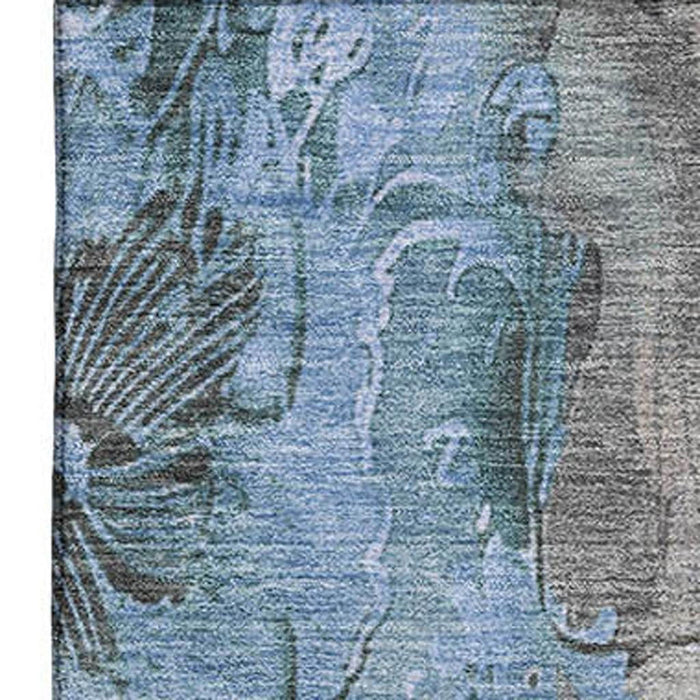 10' X 14' Floral Washable Area Rug With UV Protection (706331) - Taupe / Blue