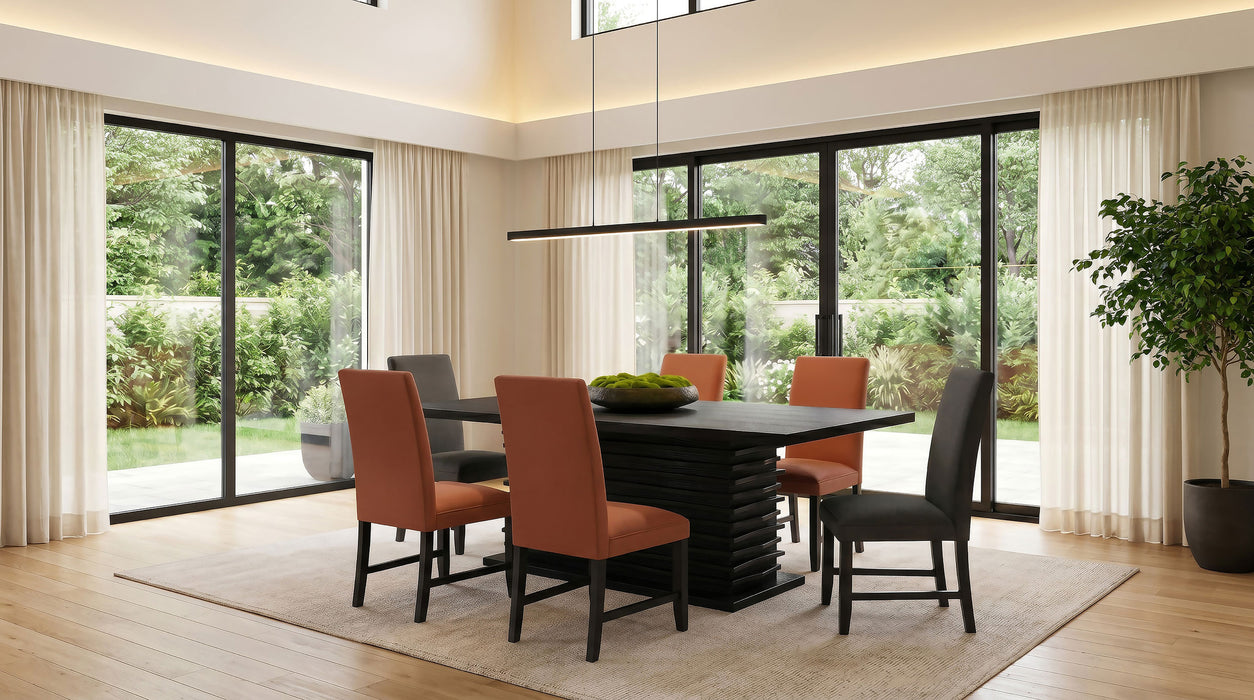 Black Stanton rectangular 66-inch dining table by CoasterEssence with a sleek modern design in a furniture setting.