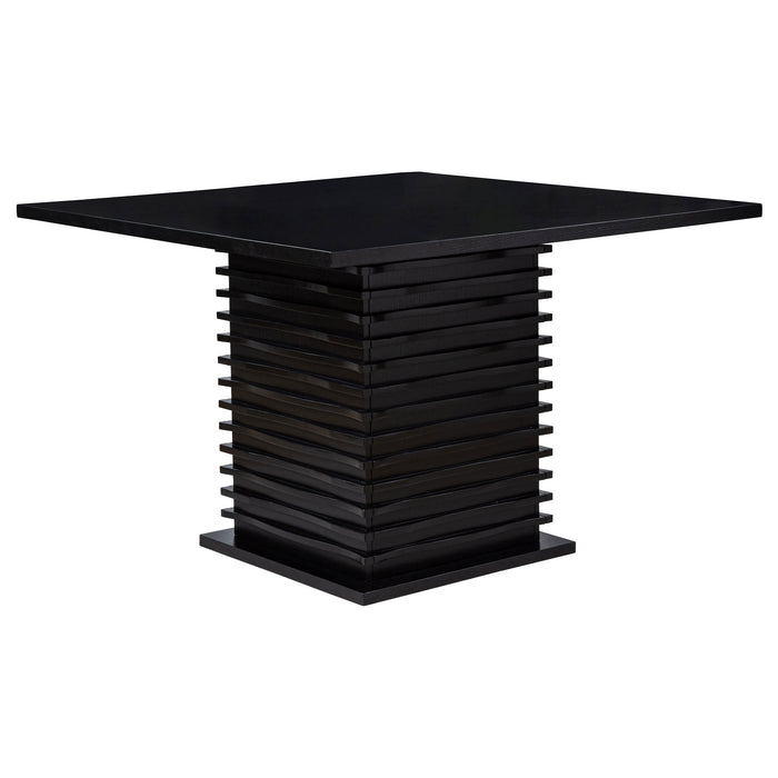 Black Stanton Square 54-inch counter height dining table by CoasterEssence, featuring a modern square design and sturdy wooden legs.