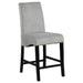 Pair of CoasterEssence Stanton velvet upholstered counter chairs in grey with cushioned seats and sleek metal legs.