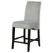 Set of two CoasterEssence Stanton velvet upholstered counter chairs in grey with sleek, modern design and comfortable seating.