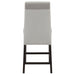 Set of two CoasterEssence Stanton velvet upholstered counter chairs in grey with cushioned seats and sleek legs.