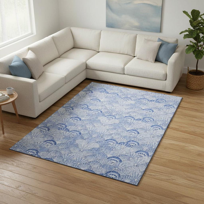 10' X 14' Geometric Washable Area Rug With UV Protection (645738) - Blue / Ivory