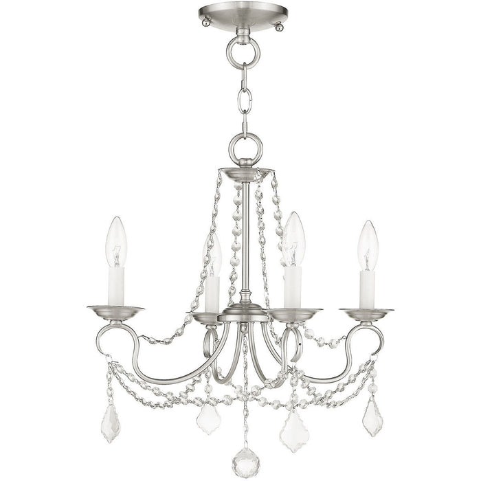 17" Four Light Metal Dimmable Chandelier With Shades - Nickel