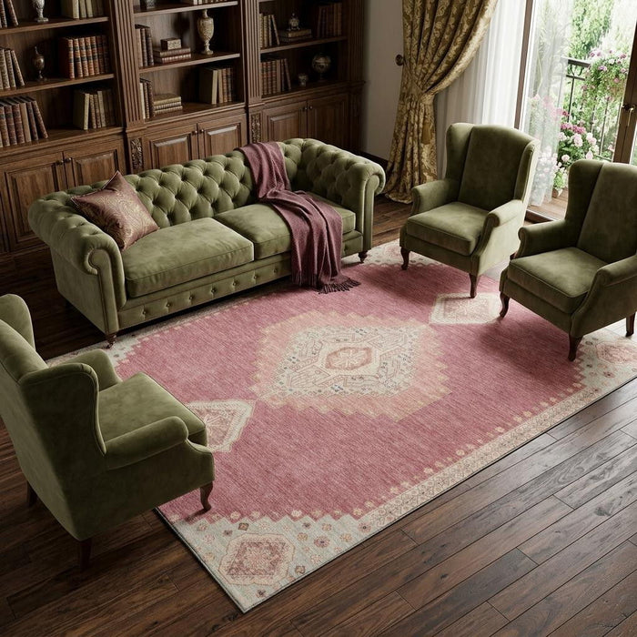 10' X 14' Oriental Washable Area Rug With UV Protection (679552) - Blush / Gray / Pink