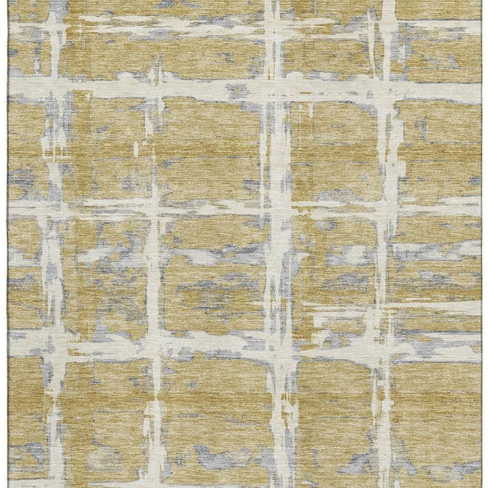 8' X 10' Striped Washable Area Rug With UV Protection - Gold