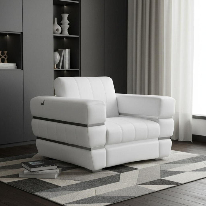 Stripe Top Grade Italian Leather Chair - Winter White