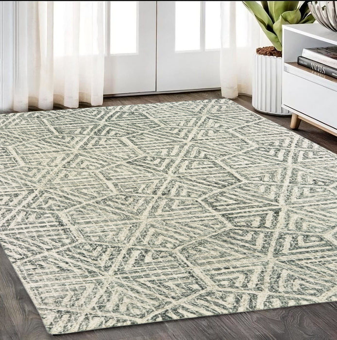 5' X 8' Wool Geometric Hand Tufted Area Rug - Gray And Ivory