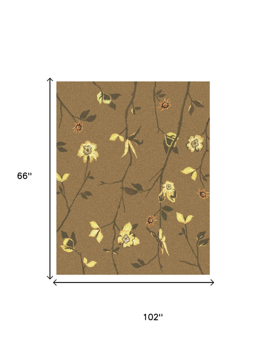 5' X 8' Wool Floral Hand Knotted Area Rug (744195) - Brown / Yellow