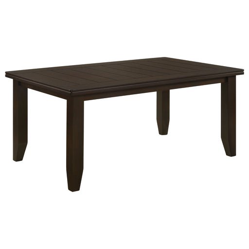 Rectangular 66-inch wood dining table in cappuccino finish by CoasterEveryday, showcasing smooth surface and sturdy wooden construction.