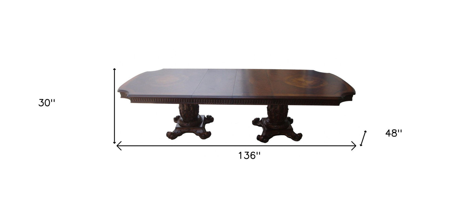 136" Solid Wood And Solid Manufactured Wood Double Pedestal Base Dining Table - Brown
