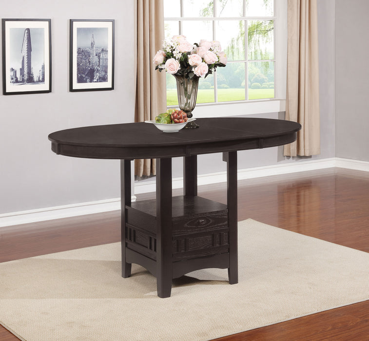 Espresso Lavon Oval 60-inch counter height extension dining table by CoasterEveryday, showcasing its polished wooden surface and sturdy legs.