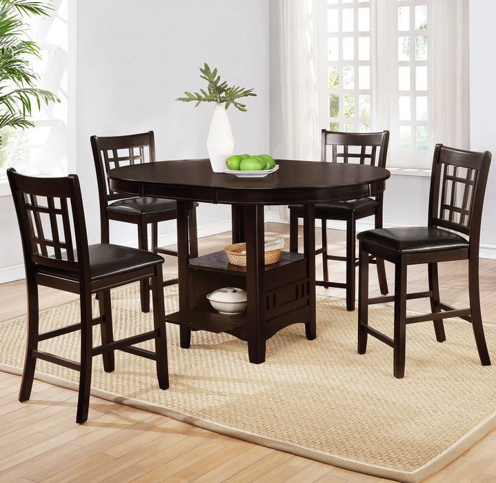 Espresso Lavon Oval 60-inch counter height extension dining table by CoasterEveryday, showcasing smooth wood surface and sturdy legs