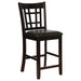 Set of two CoasterEveryday Lavon wood counter height dining chairs in black and espresso with sleek, modern design.