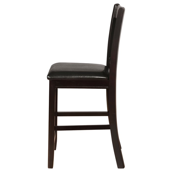 Set of two CoasterEveryday Lavon wood counter height dining chairs in black and espresso with modern design and sturdy wooden legs.