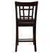 Set of two CoasterEveryday Lavon wood counter height dining chairs in black and espresso with sleek, modern design and wood finish.